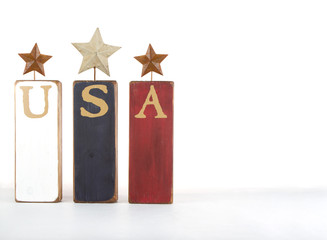 Patriotic USA sign, firework and stars