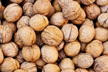 closeup of a walnuts stack texture