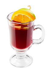 punch, with slice of orange and apple in glass isolated