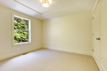 Empty beige new bedroom interior.