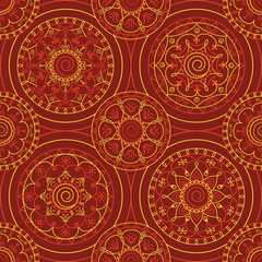 abstract seamless pattern with circles on burgundy background