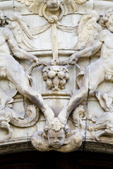 Bas-relief, facade of the University of Alcala de Henares, Madri