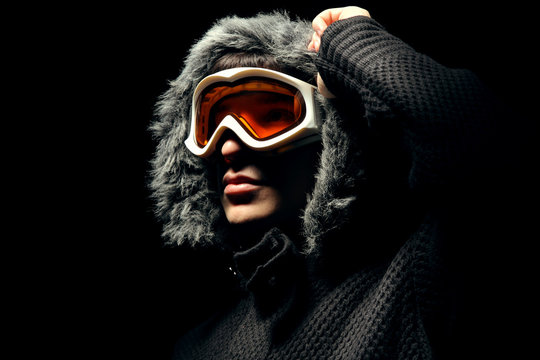 Snowboarder Fashion Portrait On Black