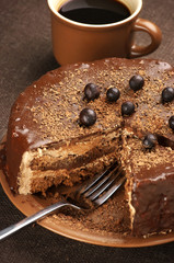 Homemade chocolate cake and coffee