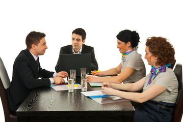 Happy conversation at business meeting