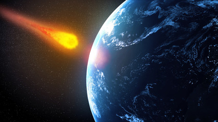 Asteroid hiting Earth - obrazy, fototapety, plakaty