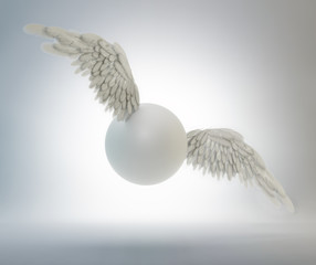 Flying sphere with white wings