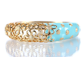 Beautiful golden bracelet isolated on white