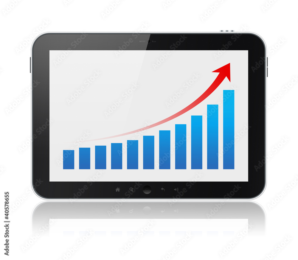 Poster digital tablet showing success graph isolated
