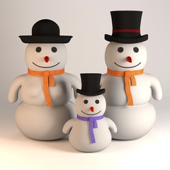 3d render of snowman family