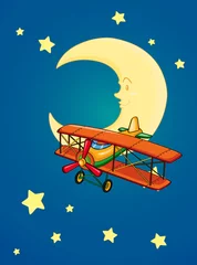 Poster maan en vliegtuig © GraphicsRF
