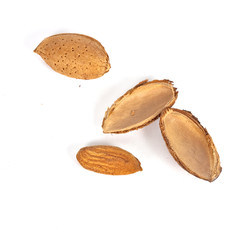 almond nut, one cracked open, isolated