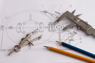 Industrial drawing detail and several drawing tools