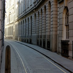 Residential street shown with a vanishing point