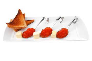 salmon caviar on spoons
