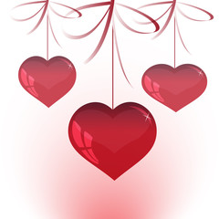 three hearts on ribbons