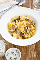 Fettuccine Carbonara with bacon and mushroom