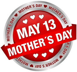 Button Banner "May 13 Mother´s Day" Red/Silver