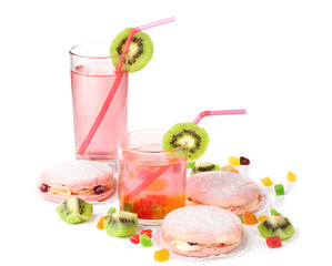 Two cakes and two cocktails isolated on white