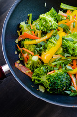 colorful stir fry in a wok