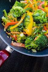 colorful stir fry in a wok