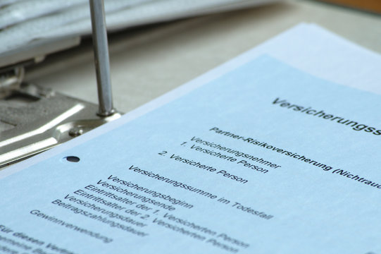 Vertrag - Vertragsunterlagen f&uuml;r eine Risikolebensversicherung