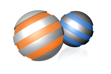 Two 3d spherical design elements with metal wrap