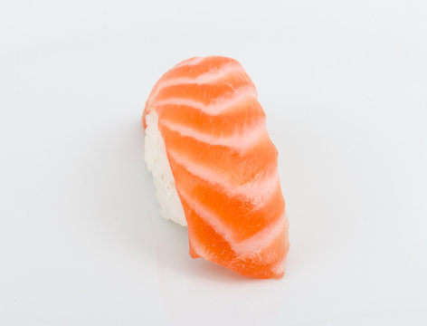 studio shoot of japanese sushi vaki with salmon on white backgro