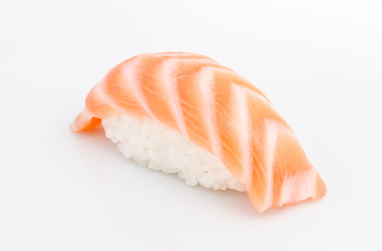 studio shoot of japanese sushi vaki with salmon on white backgro