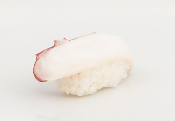 Japanese sushi with meat octopus on a white background