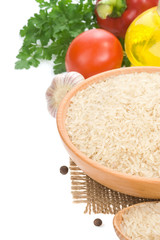rice and food ingredient on white