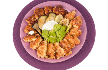 fishcakes and aubergine