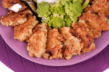 fishcakes and aubergine