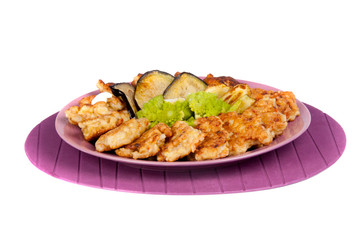 fishcakes and aubergine