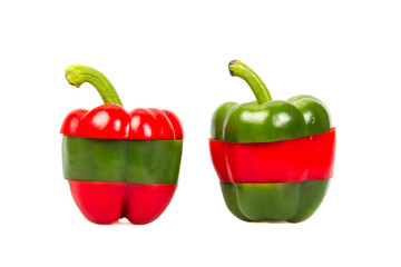 A sliced red and green pepper