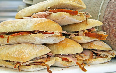 tasty sandwiches of roast pork and sauerkraut