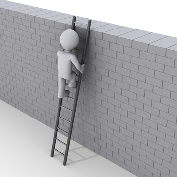 Person Climbing Ladder Over A Wall