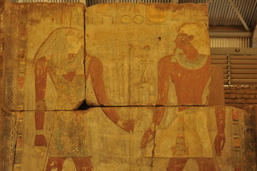 Ancient Wall painting of Horus and a Pharoah
