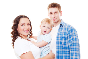 studio shot of young family together