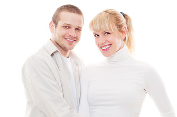 studio shot of smiley couple