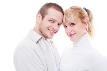 studio shot of smiley man and woman