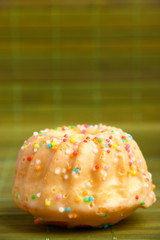 Delicious sweet ring cake marbled and glazed