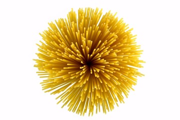 Bunch of spaghetti a top view on white background