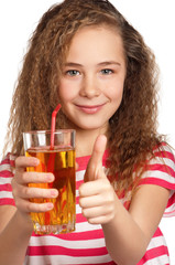 Girl with apple juice