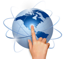 Finger touching globe  Vector