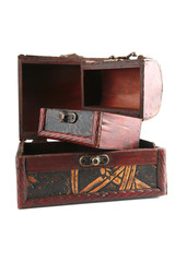 two open wooden chests