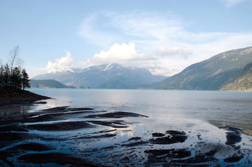 Low tide and low clouds near Harrison hot springs