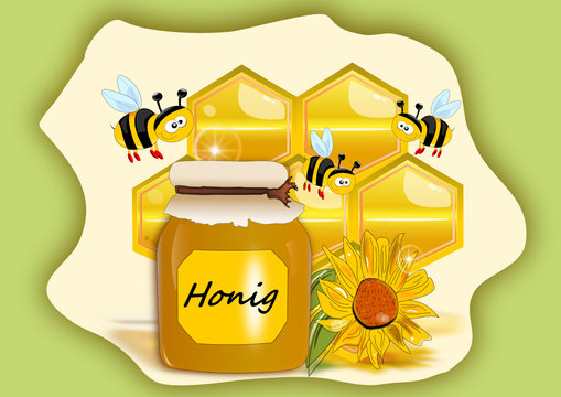 Bienenwaabe, Honig mit Bienen