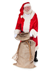 Weihnachtsmann öffnet Geschenksack