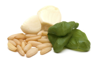 main pesto ingridients - pine nuts, garlick and basil